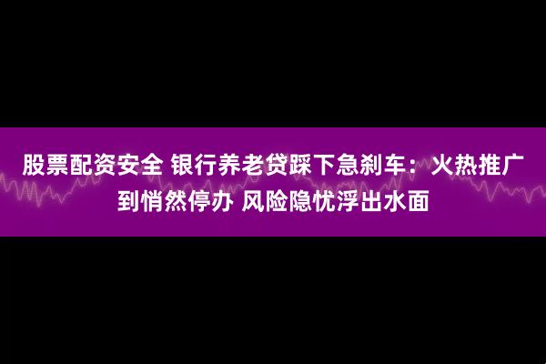 股票配资安全 银行养老贷踩下急刹车：火热推广到悄然停办 风险隐忧浮出水面